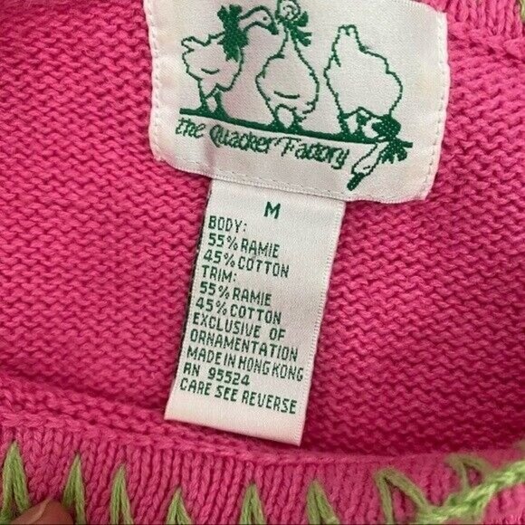The Quacker Factory Pink Flamingo Embroidered Short Sleeve Sweater Sz Med Tropic - Picture 4 of 8